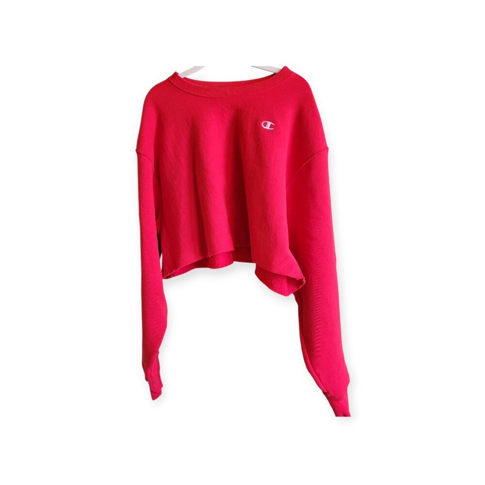 Champion XL Tomato Red Reverse Weave Cropped Sweatshirt Oversized Crewneck - Picture 2 of 9
